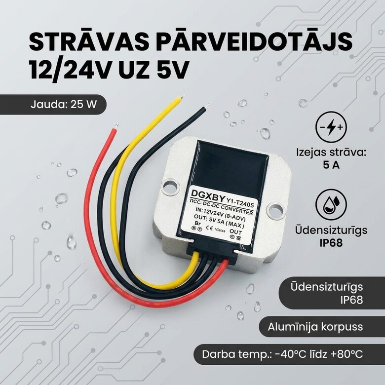 Strāvas pārveidotājs no 12/24v uz 5v, 25w 5A