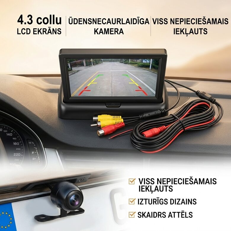 Komplekts - Auto monitors ar atpakaļskata kameru