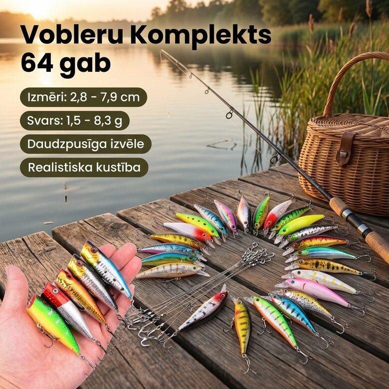 Vobleru komplekts 64gab (dažādu krāsu un izmēru vobleri)