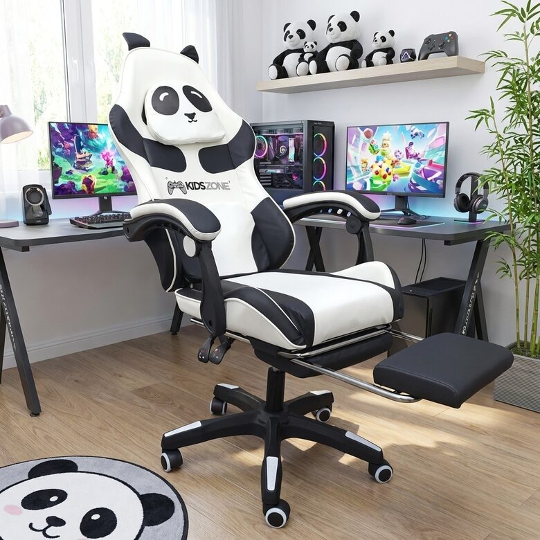 Ergonomisks datora un mācību krēsls ar masāžas funkciju, regulējamu atzveltni un eko ādas apdari – līdz 150 kg