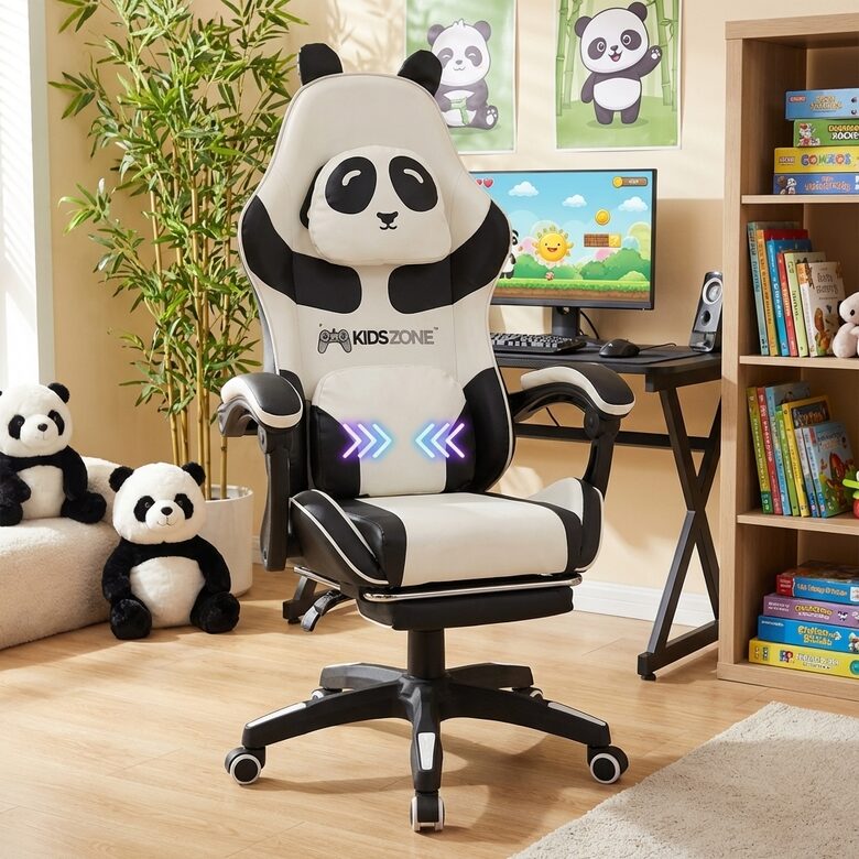 Ergonomisks datora un mācību krēsls ar masāžas funkciju, regulējamu atzveltni un eko ādas apdari – līdz 150 kg