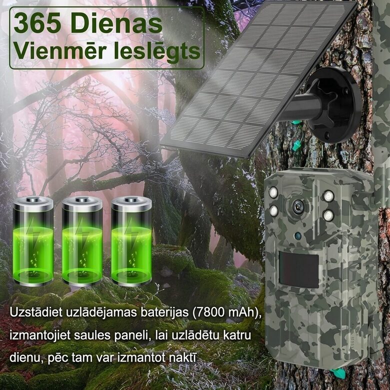 Medību kamera ar saules paneli un akumulatoriem, 4G online video