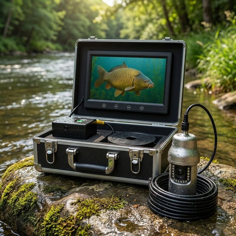 Zemūdens Kamera 10 Collu Ekrāns, 360 Grādu Grozāmība, 20m Kabelis, 12V Akumulators