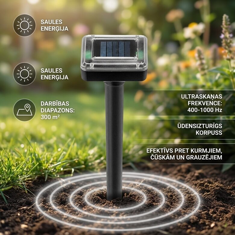 Kurmju, Čūsku, grauzēju atbaidītājs ar ultraskaņu (darbojas no saules baterijām)