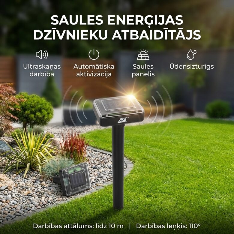 Kurmju, čūsku, grauzēju atbaidītājs ar ultraskaņu (darbojas no saules baterijām)