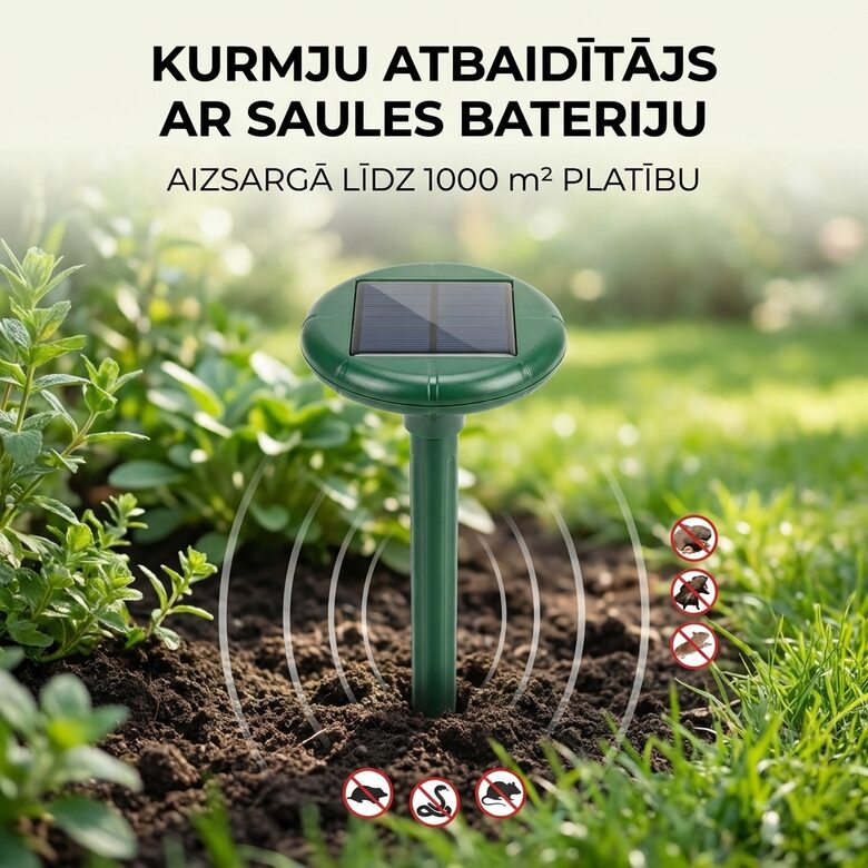Kurmju atbaidītājs 1000kvm ar saules bateriju (palīdz arī pret čūskām un grauzējiem)