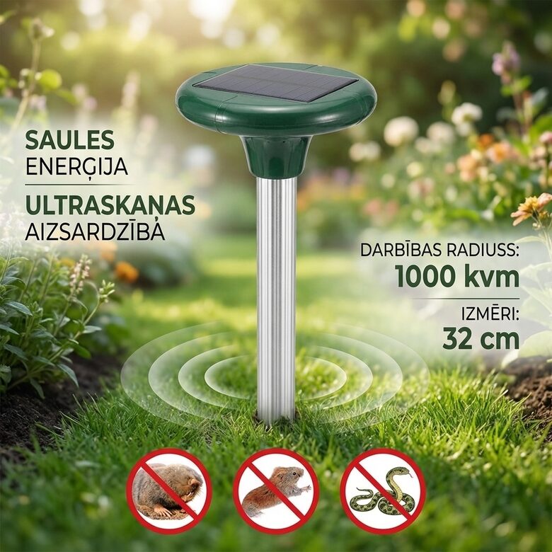 Kurmju atbaidītājs 1000kvm ar saules bateriju (palīdz arī pret čūskām un grauzējiem)
