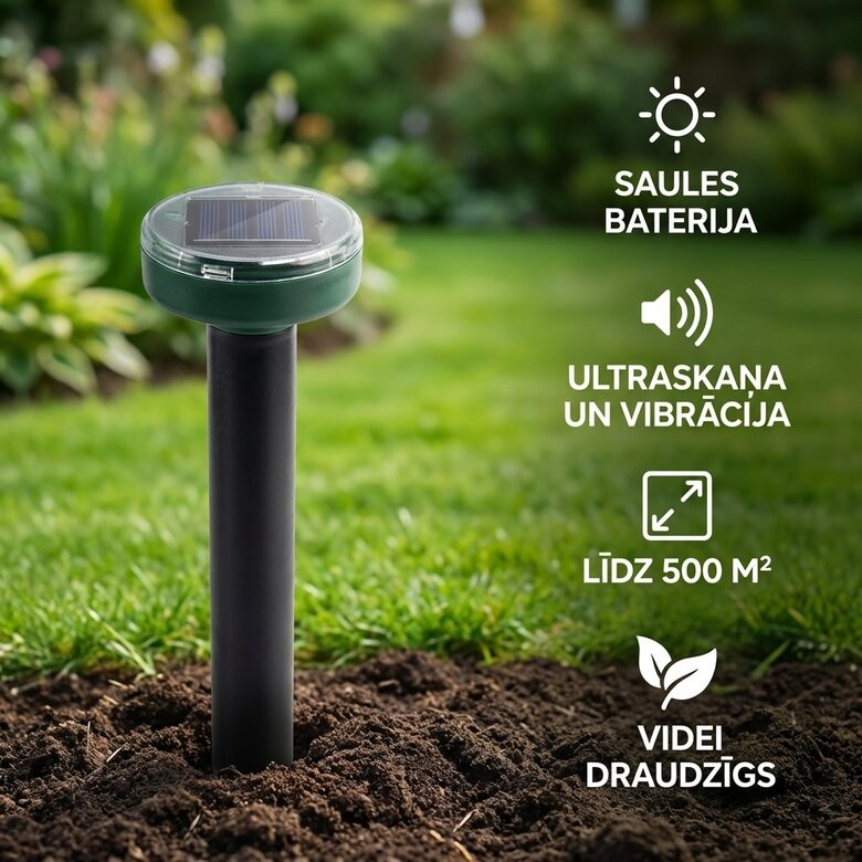 Atbaidīšanas līdzeklis kurmjiem, pelēm, vāverēm 500kvm, ar saules bateriju