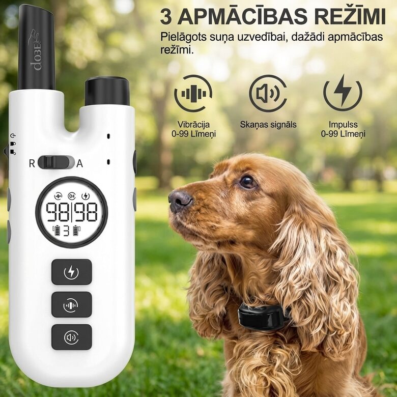 Suņu Pretriešanas + Dresūras siksna 800m (divi vienā), Ūdens izturīga, 3 režīmi- ultraskaņa, vibro, elektro impulss