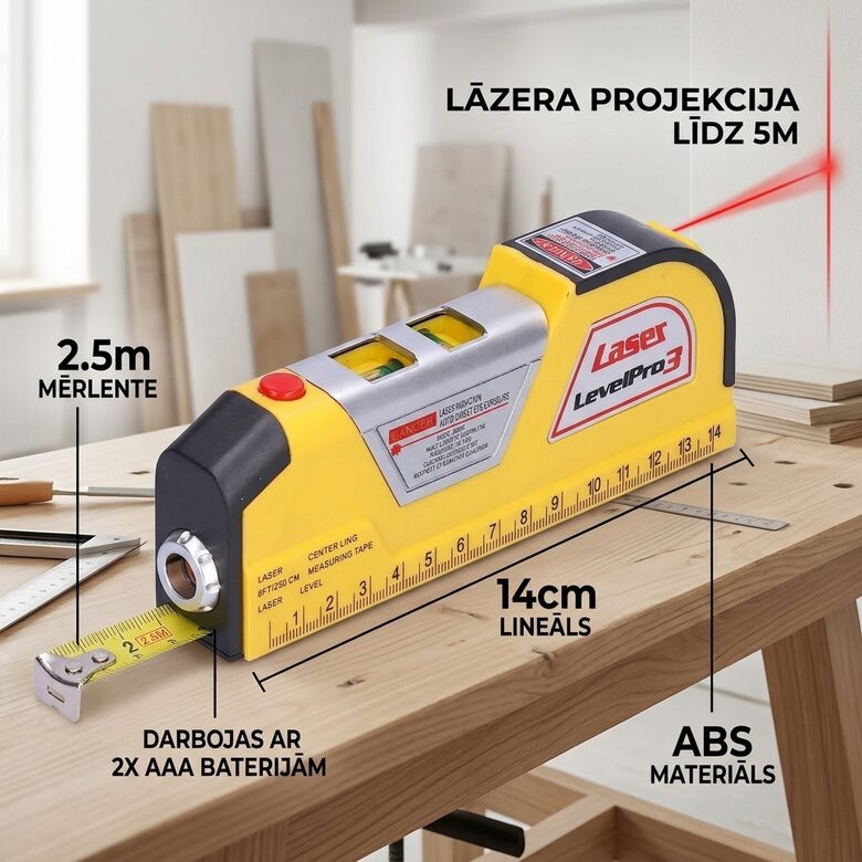 Lāzera līmeņrādis ar metramēru