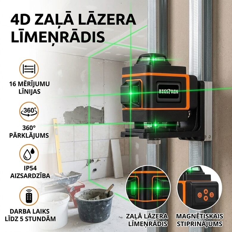 Lāzera līmeņrādis, 360 grādu, 16 līniju, pašizlīdzinošais