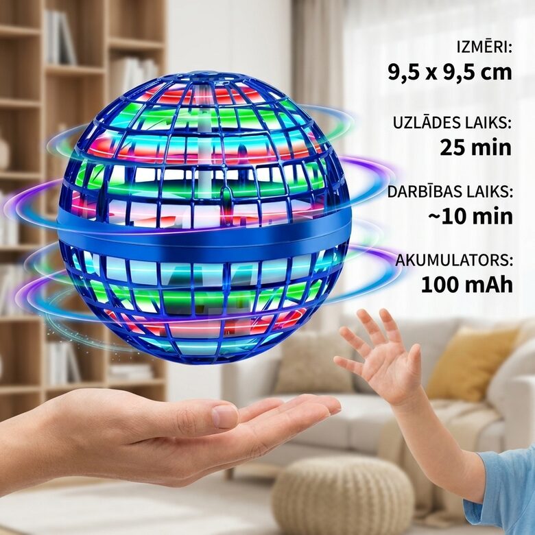 Lidojoša bumba / drons ar LED gaismām, lādējams