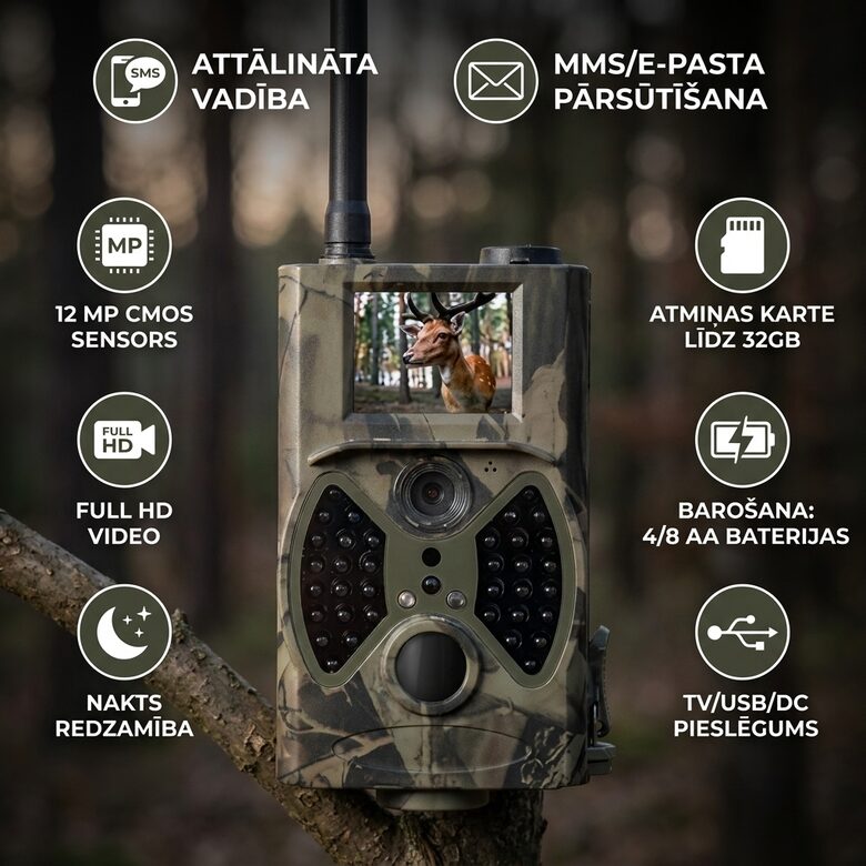 Mednieku kamera - MMS, e-pasts, nakts redzamība, distances attēls , Meža kamera