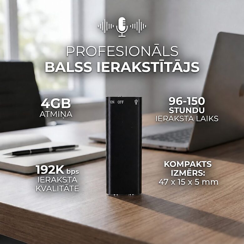 Mini lādējams diktofons ar balss aktivizāciju 47x15x5m