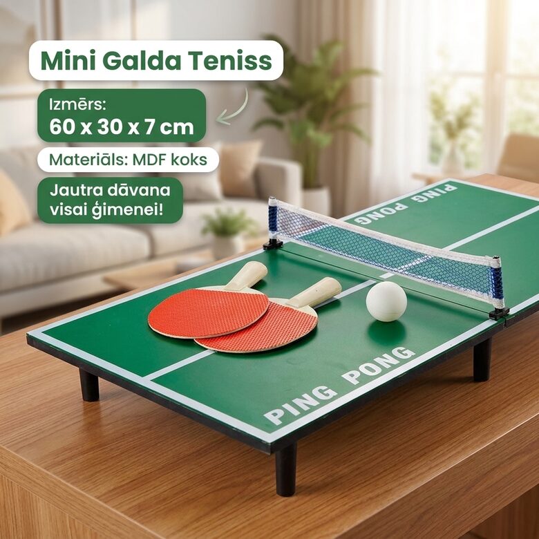 Mini ping pong galda tenisa komplekts 60x30cm, koka