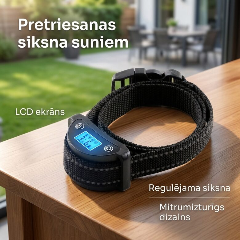 Mitrumizturīga suņu pretriešanas kakla siksna ar LCD ekrānu, antilaj
