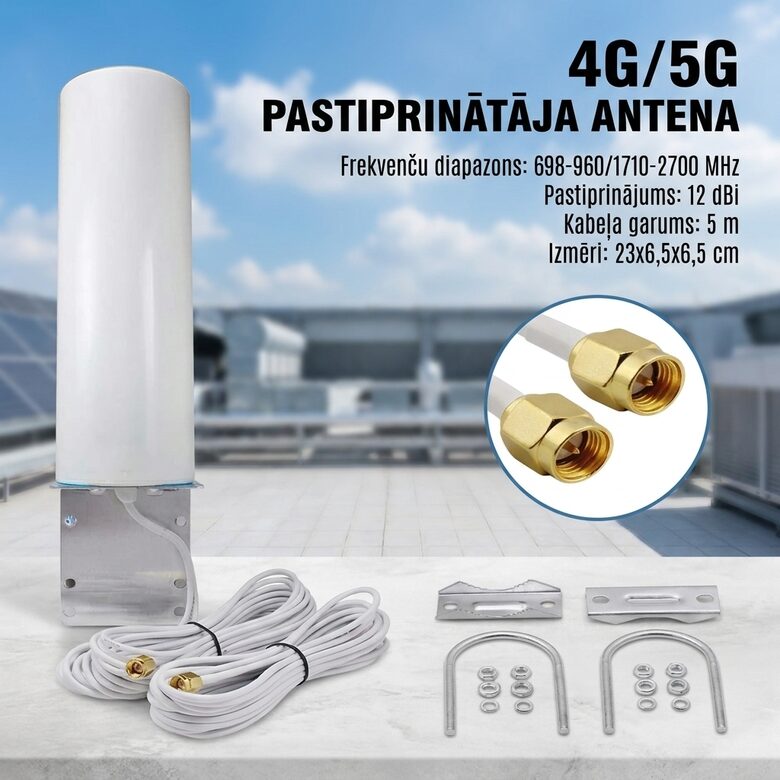 4G antena labākai signāla uztveršanai, slēdzama pie rūtera (5m, 4G LTE SMA 12dBi Omni)
