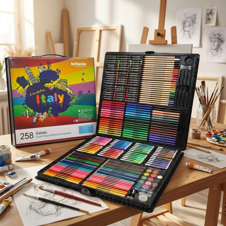 Zīmēšanas un gleznošanas komplekts bērniem, 258 gab