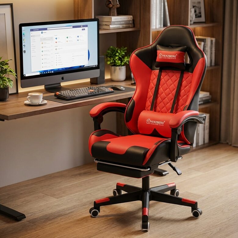 Biroja krēsls Herzberg HG-8081 ar masāžas funkciju, sarkans ar melnu datorkrēsls