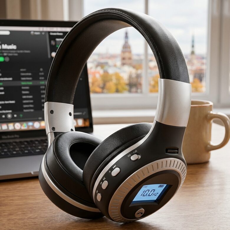 Bluetooth stereo austiņas ar LCD ekrānu, mikrofonu, FM radio, Micro SD