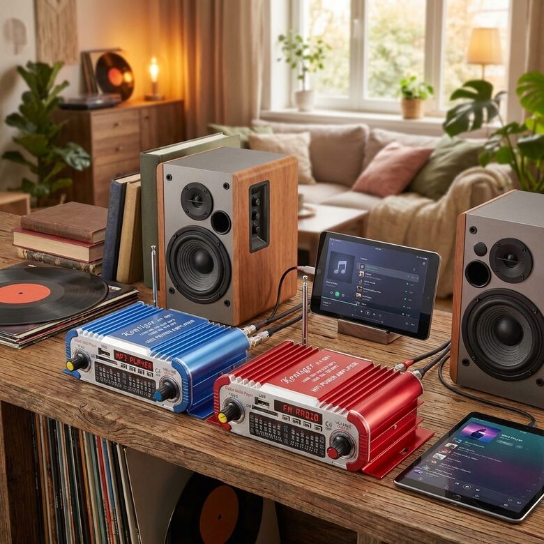 Audio pastiprinātājs,Stereo Hi-Fi, FM radio, MP3 Speaker, 12V