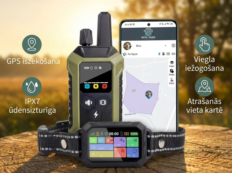 Bezvadu GPS suņu apmācības kaklasiksna ar virtuālo žogu