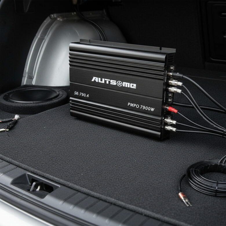 Audio pastiprinātājs 4 kanālu 12v (4Ω 3900W x 2 Ch, RMS Power Output 4Ω 120W x 4 Ch)