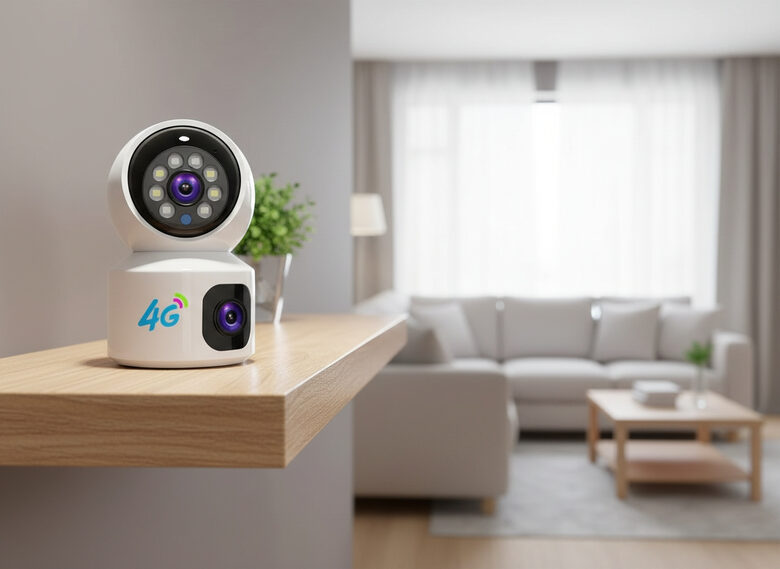Video novērošanas kamera, 4G/sim ar 2 objektīviem, grozāma