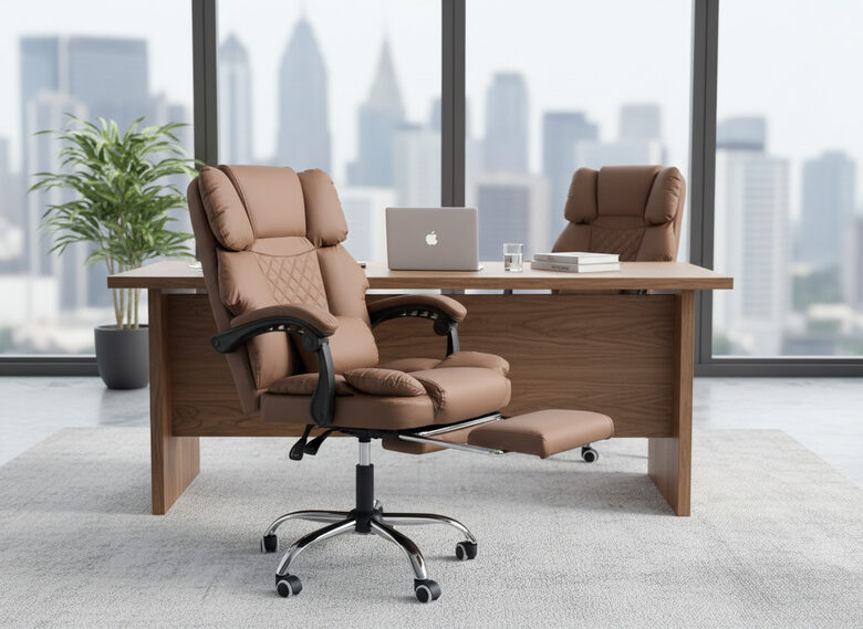 Biroja krēsls ar kāju balstu un masāžas funkciju