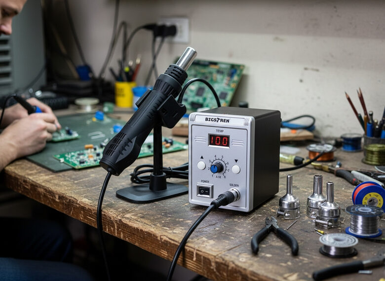 IZPĀRDOŠANA - Karstā gaisa lodāmurs 700w - regulējams lodēšanas stends, ar uzgaļiem