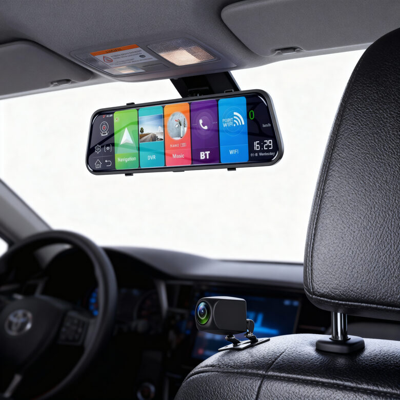 Automašīnas Video Reģistrators ar atpakaļ skata kameru, Auto Navigators (Google, Waze, Android 8.1, Youtube, 4G sim, video, balss zvani)