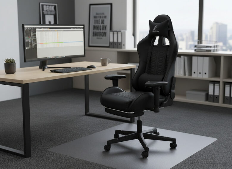 Grozāms ofisa Krēsls ar Kāju Balstu un Masāžas Spilvenu, ērts biroja datorkrēsls