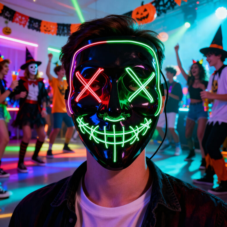 Spīdoša Led Maska (dažādas krāsas) ar dažādiem gaismas režīmiem, Helloween - karnevāla un helovīna aksesuārs