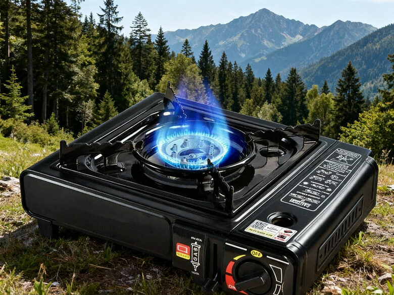 Pārnēsājama gāzes plīts + 4 gāzes baloni (kempingam, tūristiem, pārgājieniem)