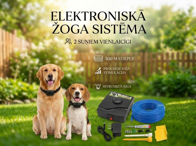 Mitrumizturīga Radiosēta suņiem, ar 300m garu stiepli, (2 suņiem)