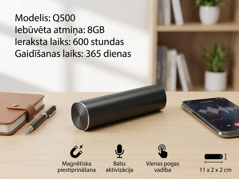 SPY Q500 Magnētiskais Digitālais Balss Ierakstītājs diktafons 600 Stundu Ieraksts no vietas, 3800 mAh