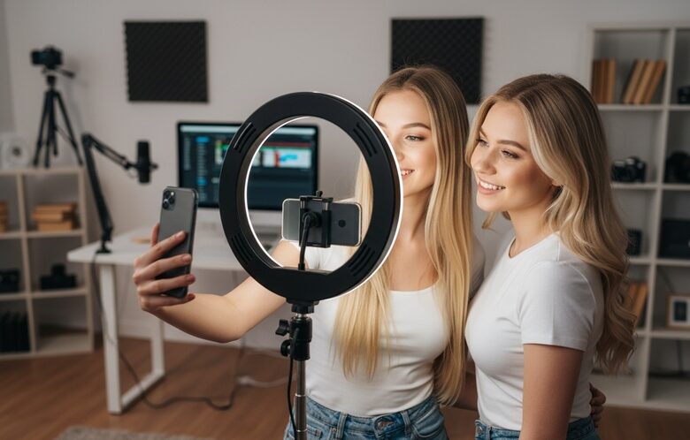 Apgaismojuma komplekts 'TikTokam' ar rokturi - selfie ring 6.3 Collas