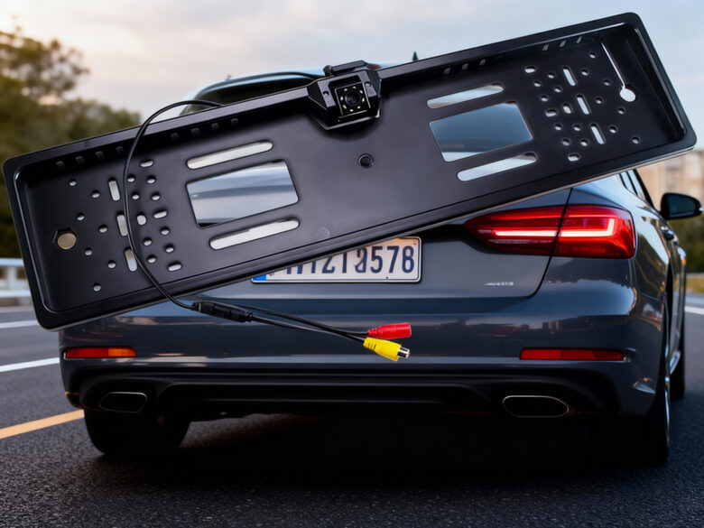 Auto atpakaļskata kamera numura zīmes rāmī