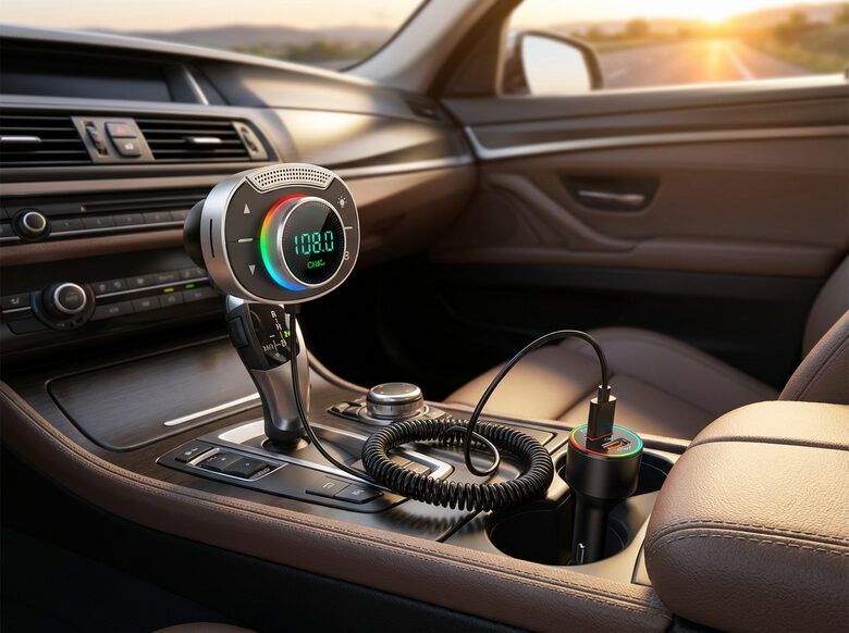 Fm transmiteris modulators ar bluetooth un auto usb lādētājs