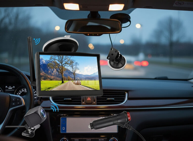 Bezvadu auto monitors ar kameru (12/24v, 5 collas ekrāns), pilns Automašīnas atpakaļskata kameras komplekts