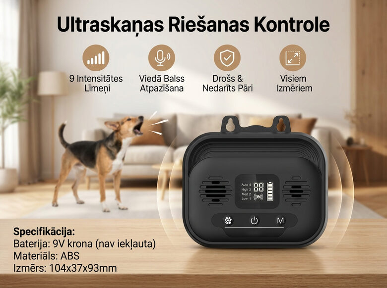 Suņu pretriešanas ultraskaņas ierīce, iekštelpām un āra apstākļiem