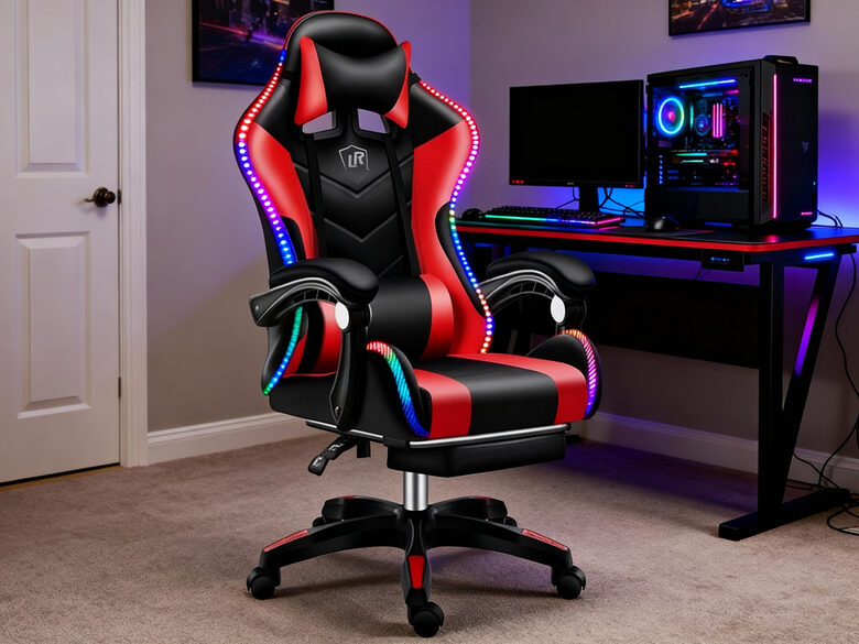 Datorkrēsls ar Led, Masāžas krēsls sarkans ar melnu