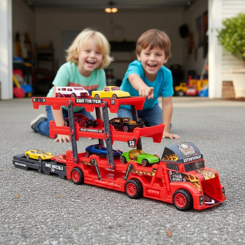 Spēļu automašīnu modelīši ar transportēšanas Mašīnu, 6+1 gab.