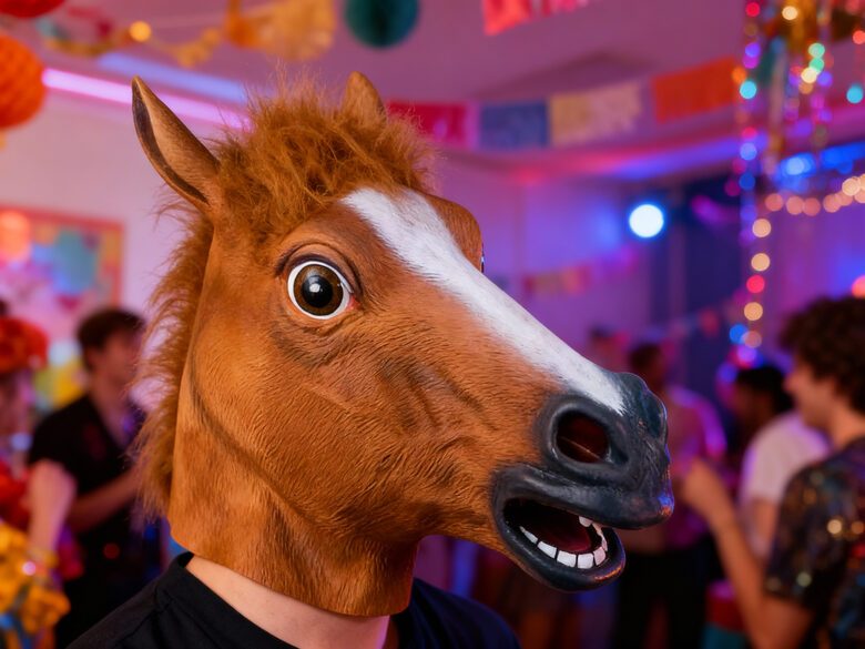 Reālistiska lateksa zirga galvas maska  'Zelta Zirgs - Maķis'