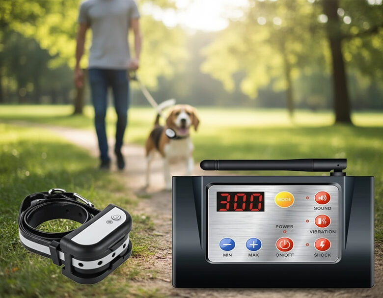 Suņu Bezvadu Radiosēta (1 sunim) ar akumulatoru (Wifi 300m) Un Suņu Treniņsiksna (Divi Vienā), Uzlādējama, mitruma un lietus izturīga