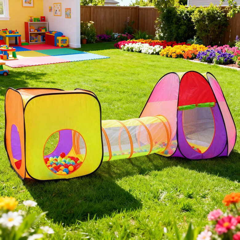 Bērnu Telts ar tuneli, mājiņu un 200 bumbām
