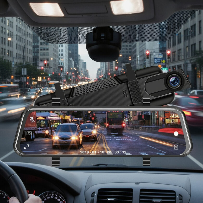 Video reģistrators spougulis HD ar atpakaļskata kameru 10'' 1080P Dual Lens, FULL SCREEN