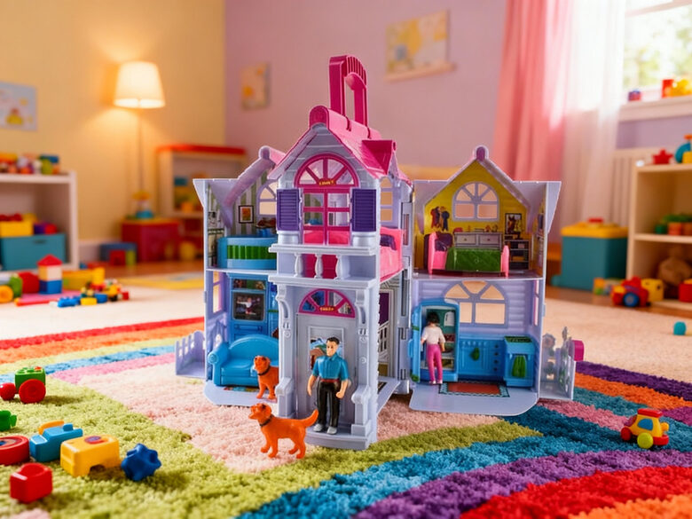 Bērnu Leļļu māja ar ģimenīti un 6 istabām