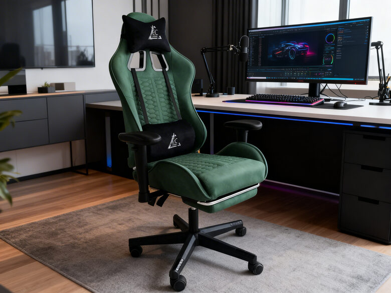 Ergonomisks Krēsls ar Kāju Balstu un Masāžas Spilvenu - tumši pelēks biroja datorkrēsls