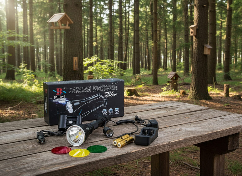 Medību Lukturis ar 3 filtriem, dubulto lādētāju un akumulatoriem